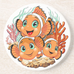 Clownvis Cartoon lief Familie Onderwater Zandsteen Onderzetter