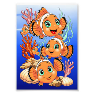 Clownvis Cartoontje schattig Familie Onderwater Foto Afdruk