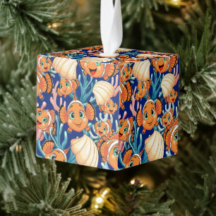 Clownvis Cartoontje schattig Familie Onderwater Kubus Ornament