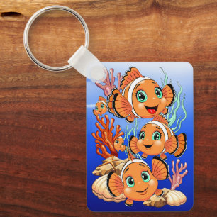 Clownvis Cartoontje Schattig Familie Onderwater Sleutelhanger