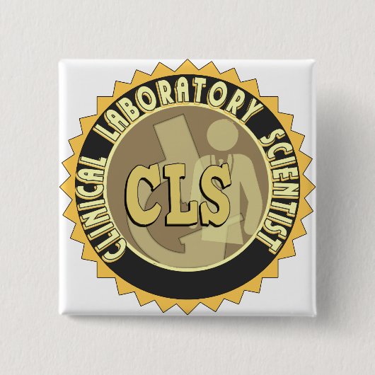 CLS BADGE - KLINISCHE LABORATORIUMWETENSCHAPPELIJK VIERKANTE BUTTON 5,1 CM (Voorkant)