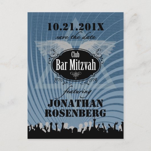 Club Bar Mitswa Navy Blue Bewaar de datum Aankondigingskaart (Voorkant)