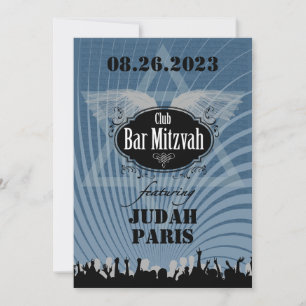 Club Bar Mitzvah Navy Blue Invitation Judah Kaart