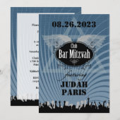 Club Bar Mitzvah Navy Blue Invitation Judah No Par (Devant / Derrière)