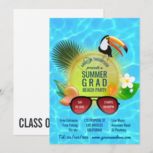Club Summer Beach Party invitation personnalisée (Devant / Derrière)