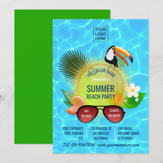 Club Summer Beach Party invitation personnalisée (Devant / Derrière)