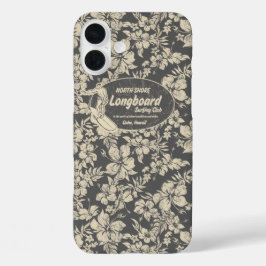 Club Surfing Longboard Hibiscus Hawaiian Gray iPhone 16 Plus Hoesje