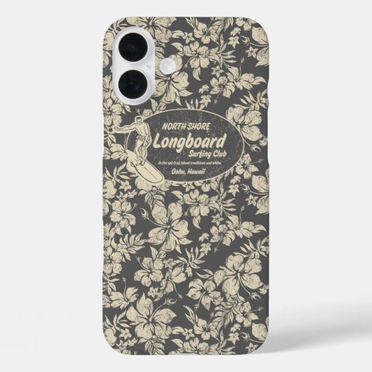 Club Surfing Longboard Hibiscus Hawaiian Gray Case-Mate iPhone Case (Achterkant)