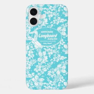 Club Surfing Longboard Hibiscus Hawaiian Turq iPhone 16 Plus Hoesje