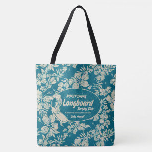 Club Surfing Longboard Logo en Hibiscus Beach Bag Tote Bag