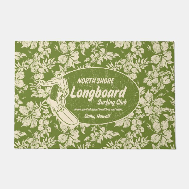 Club Surfing Longboard Logo en Hibiscus Green Deurmat (Voorkant)