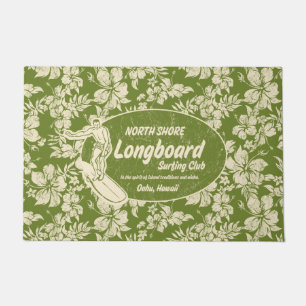 Club Surfing Longboard Logo en Hibiscus Groen Deurmat