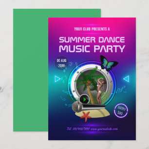 Club Zomer Dance Muziek Feest Advertentie Kaart