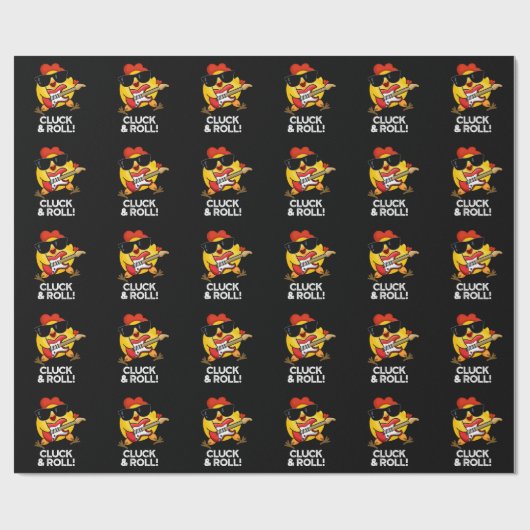 Cluck and Roll Funny Chicken Pun Dark BG Cadeaupapier (Vlak)
