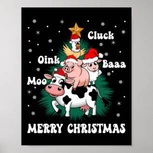 Cluck Oink Baa Moo Boerderij Animal Christmas Tree Poster
