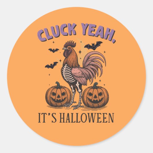 Cluck Yeah Het is Halloween Boerderij Rooster Ronde Sticker (Voorkant)