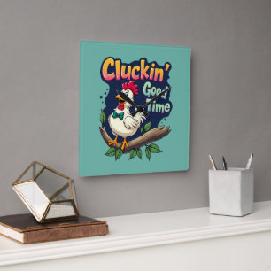 Cluckin' Good Time Grappige Kip Illustratie Vierkante Klok