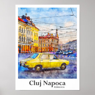 Cluj Napoca Roemenië Reizen Waterverf Hand geteken Poster