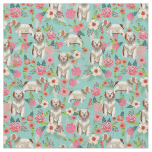 Clumber Spaniel floral dog munt Stof