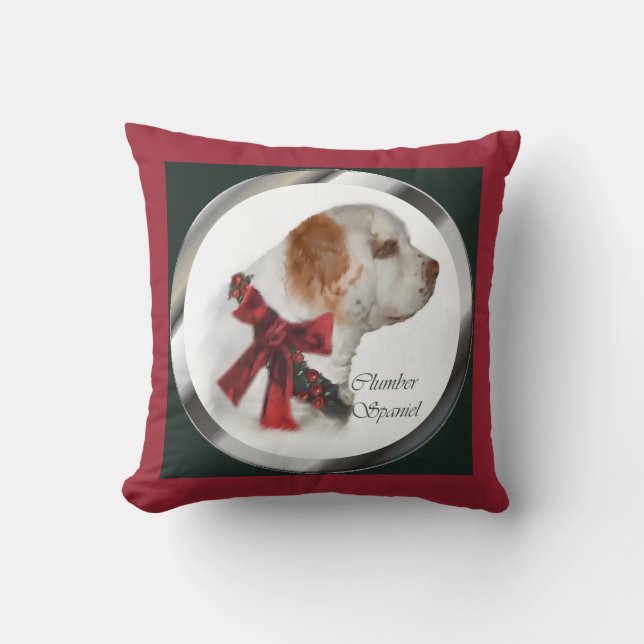 Clumber Spaniel Kerstmis Kussen (Voorkant)