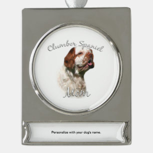 Clumber Spaniel Moeder 2 Sleutelhanger Verzilverd Banner Ornament