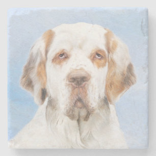 Clumber Spaniel Painting - Kute Original Dog Art Stenen Onderzetter