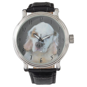 Clumber Spaniel Puppy Schilderij - Originele honde Horloge