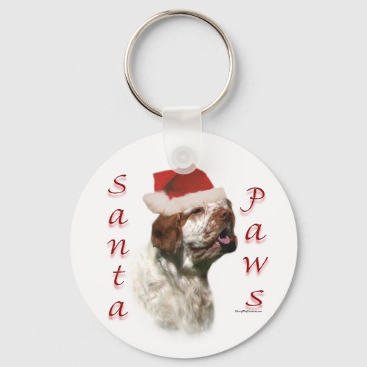 Clumber Spaniel Santa Paws Sleutelhanger (Voorkant)