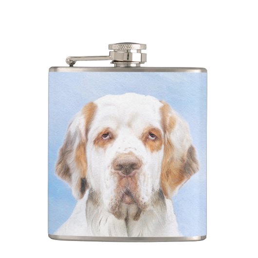 Clumber-spaniel schilderen - Kute Original Dog Art Heupfles (Voorkant)