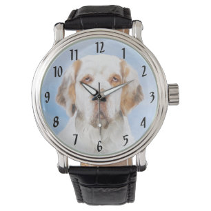 Clumber-spaniel schilderen - Kute Original Dog Art Horloge