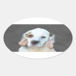 Clumber-spaniel schilderen - Kute Original Dog Art Ovale Sticker