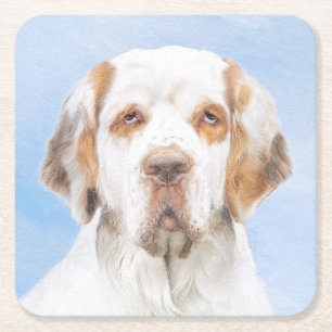 Clumber-spaniel schilderen - Kute Original Dog Art Vierkante Kartonnen Onderzetter