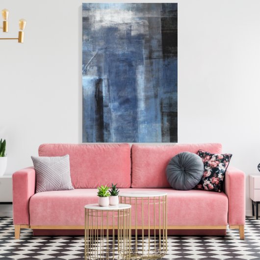 'Clumsy' Blauw en Grijs Abstract Art Canvas Print (Insitu (Woonkamer))