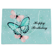 Cluster van blauwe en roze vlinders groot cadeauzakje (Voorkant)