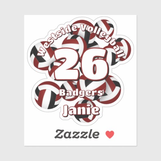 Cluster van Maroon Black Volleyballs Team Naam Sticker (Vel)