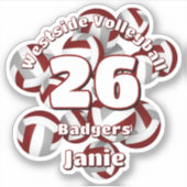 Cluster van Maroon Grey volleyballen Team naam Sticker (Voorkant)