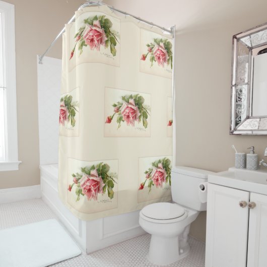 Cluster van Roze Rozen Douchegordijn (In situ)