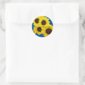 Cluster van Zonnebloemen op Blauw Dank U Ronde Sticker (Tas)
