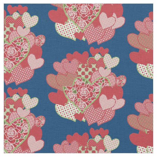 Clusters van harten en rode rozen aangepaste stof (Close Up)