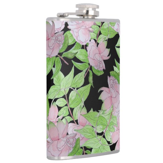 clusters van roze bloemen en bladbloemen heupfles (Rechts)