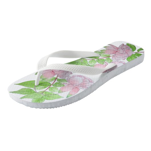 clusters van  roze bloemen en bladbloemen teenslippers (Schuin)