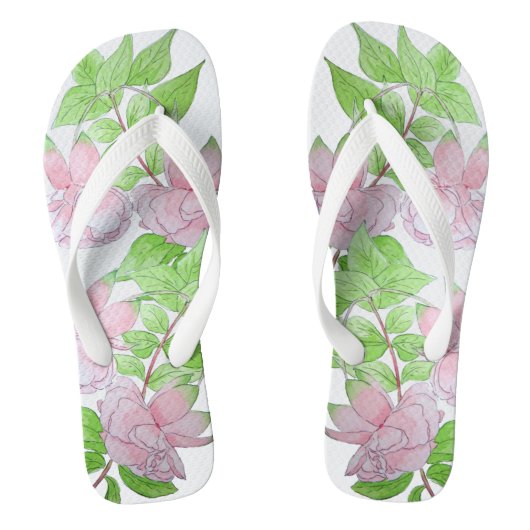 clusters van  roze bloemen en bladbloemen teenslippers (Voetbed)
