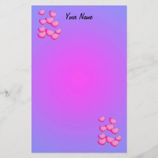 Clusters van  Roze Harten Levendig Roze Paarse Briefpapier (Voorkant)