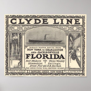  Clyde Line Florida Steamship AD Poster