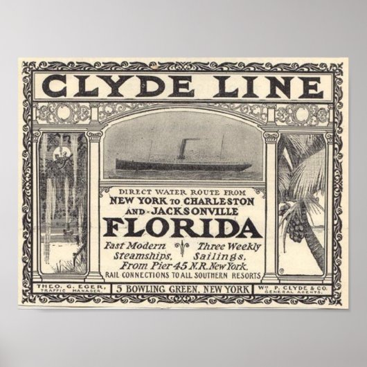 Clyde Line Florida Steamship AD Poster (Voorkant)