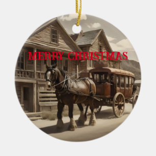 Clydesdale paard trekken stage coach keramisch ornament
