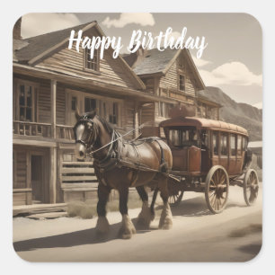 Clydesdale paard trekken stage coach vierkante sticker