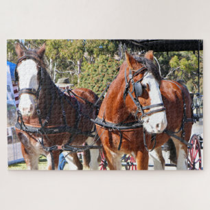 Clydesdale paarden ingezet om de koets te trekken legpuzzel