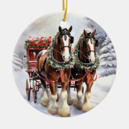 Clydesdale Paarden op Keramisch Kerstornament Keramisch Ornament