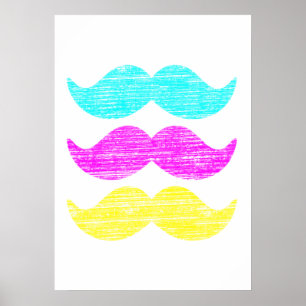 CMY Mustaches (letterdrukstijl) Poster
